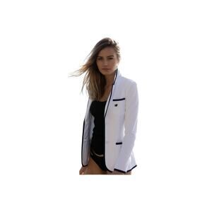 Bask Poolside White Terry Cloth Blazer Coat 2 Button Crest Spa Resort Size 6 USA